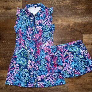 Soneven Paisley Quarter-zip Ruffled Sleeve Golf Dress with shorts Small